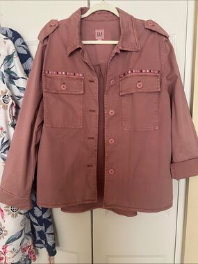 GAP Women’s Dusty Rose Utility Jacket with Chest Pockets